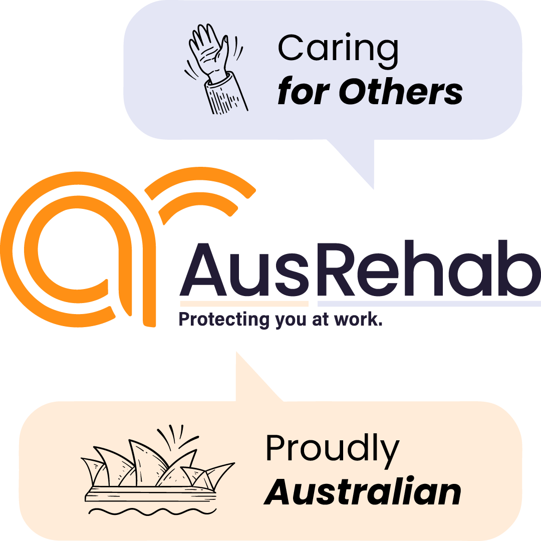 AusRehab logo meaning – Australian workplace rehabilitation experts, caring for others and protecting you at work