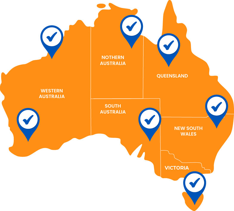 Australia map showing statewide access to WorkCover doctor telehealth services across QLD, VIC, NSW, WA, SA, NT, and TAS